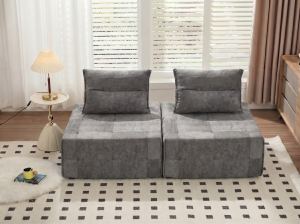 Deep Seat Modular Sectional Sofa With Adjustable Backrest -39.37  Chenille Compressed Couch For Living Room, Bedroom, Lounge  2 Piece ,Grey.