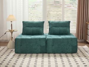 Canapé modulaire assise profonde 2 pcs, dossier ajustable, vert