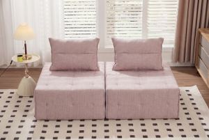 Causeuse modulaire 39,37", dossier ajustable, rose, 2 pièces