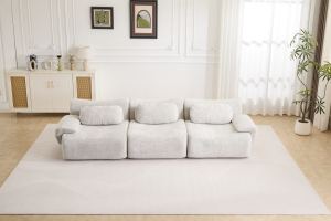 Sofa convertible onde compression, velours lapin, modulable, gris clair