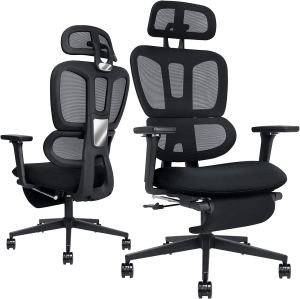 Chaise bureau ergonomique, appui-pieds, support lombaire 2D