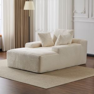 Causeuse géante velours blanc 3 coussins sans assemblage