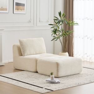 Canapé mémoire mousse compressé méridienne velours beige modulaire