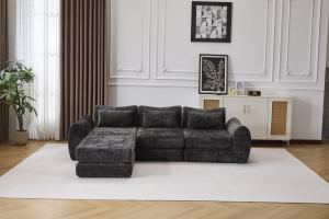 Canapé modulaire Wave Star chenille, extensible, ottoman, noir