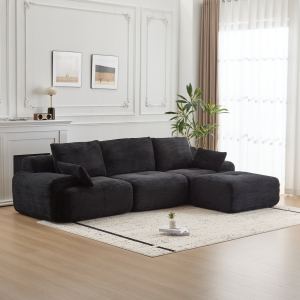 Grand sofa sectionnaire mousse mémoire, corduroy, noir