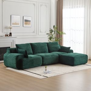 Sofa mousse mémoire grand sectionnel, tissu corduroy, loveseat profond, vert