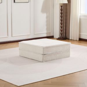 Canapé Mahjong modulable, tissu molleton, ottoman, blanc