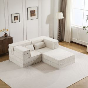 Sofa Mahjong compression, convertible, blanc, 1 ottoman