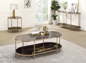 Table basse marbre noir verre champagne