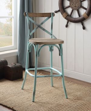 Chaise de bar Zaire fini noyer antique et turquoise
