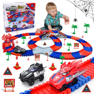 Ensemble piste jouet araignée auto noir rouge flexible