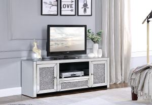 Meuble TV Noralie miroir diamants faux, assemblé