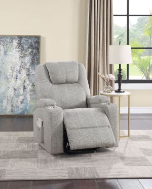 Light Gray Chenille Recliner W Power Lift & Massage