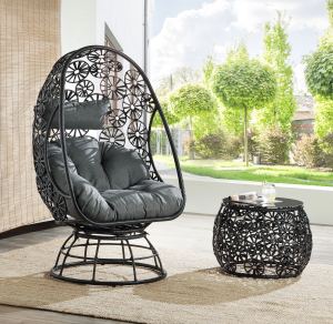 Chaise lounge patio Hikre verre clair tissu charbon