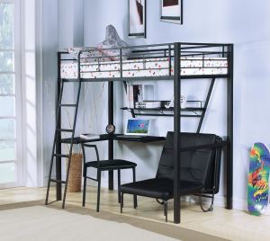 Lit Mezzanine Jumeau Senon Argent Noir Bureau