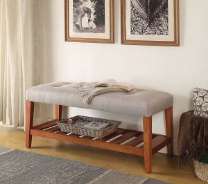 Banc Charla tissu gris clair et fini chêne