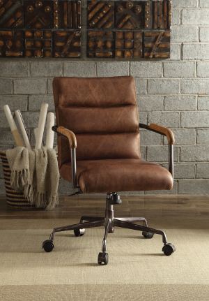 Chaise bureau Harith cuir top grain brun rétro