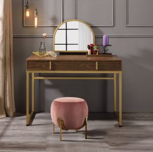 Coleen Bureau vanité noyer, or, miroir, plateau bijoux