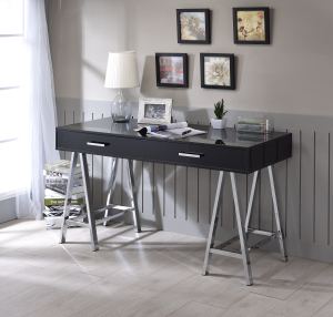 Bureau Coleen noir brillant et chrome
