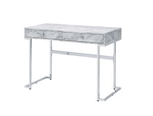 Bureau Tigress marbre blanc chrome, dessus imprimé
