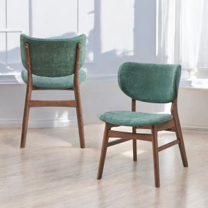 Bevis Green Fabric & Walnut Finish Side Chair  Set Of 2