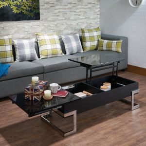 Table café Calmam noir brillant, dessus relevable