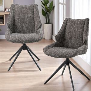 Malika fauteuil chenille gris brun pivotant, ensemble 2