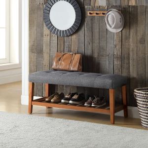 Banc Charla tissu gris, finition chêne