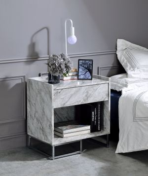 Table accent Azrael marbre faux chrome blanc