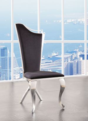 2 chaises latérales Cyrene tissu noir acier inoxydable