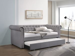 Causeuse Justice gris fumée tissu avec lit gigogne