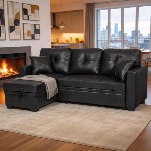 Causeuse convertible noir, rangement, chaise réversible, petits espaces