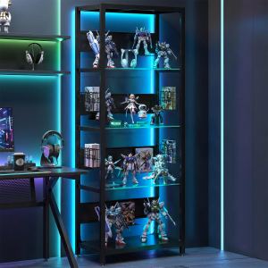 Étagère verre 4 étages DEL RGB, vitrine métal, rangement divers
