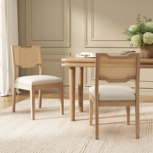 Ensemble 2 tabourets bar 28po, rotin naturel, noyer beige
