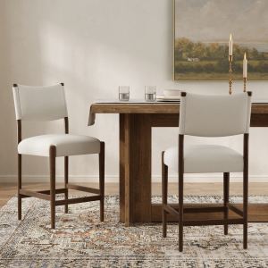 26.4  Solid Wood Counter Height Barstools, Modern Bar Stools Set Of 2, Linen Upholstered Kitchen Island Chair With Walnut-Finished Wood Legs For Home Bar Coffee Shop,Beige