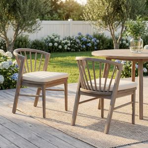 Ensemble 2 chaises patio, bois acacia, coussin crème
