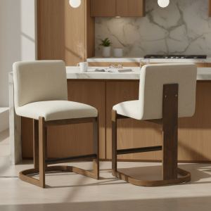 Tabourets comptoir lot de 2, 24po, bois lin, beige
