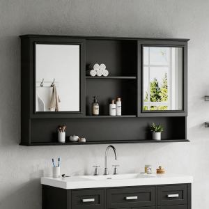 Armoire de pharmacie murale 60 po, portes miroir double, tablettes ajustables