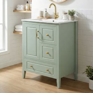 Vanité salle bain 24po vert pâle, 1 cabinet 3 tiroirs fermeture douce