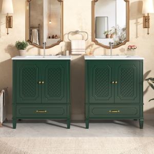 60  Bathroom Vanity With Double Sink Combo Set, 2 Cabinet With Door Organizers, 2 Drawers, Green