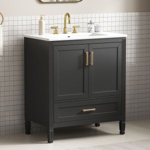 Vanité salle bain 30" cerisier portes soft-close noir