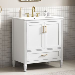 Vanité Salle Bain 30po Évier Céramique Portes Fermeture Douce