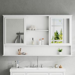 Armoire pharmacie miroir 60po, portes doubles, tablettes, blanc