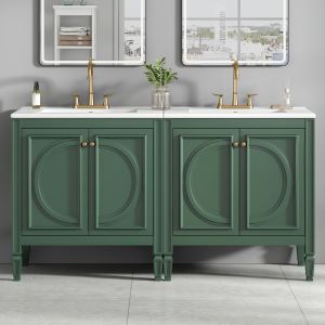 Meuble lavabo salle bain 60po double évier vert