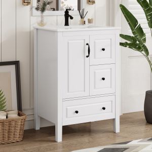 Vanité salle bain 24 po, 1 armoire, 3 tiroirs fermeture douce