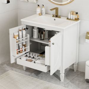Vanité salle de bain 30po blanc 2 portes étagères