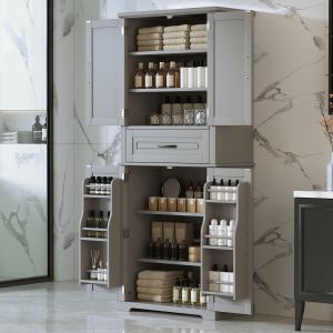 Armoire rangement salle bain gris tiroirs ajustable