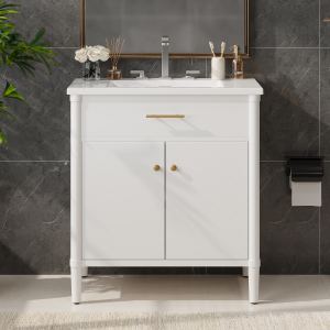 Vanité 30po Évier Portes Fermeture Douce Bois Blanc