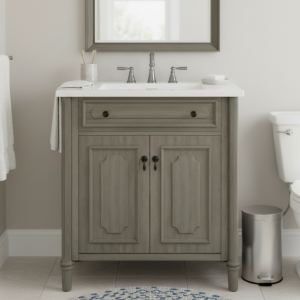 Vanité salle bain 30", bois rustique, portes soft-close