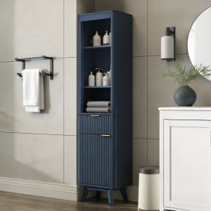 Armoire rangement salle bain 68" bleu étagères ajustables